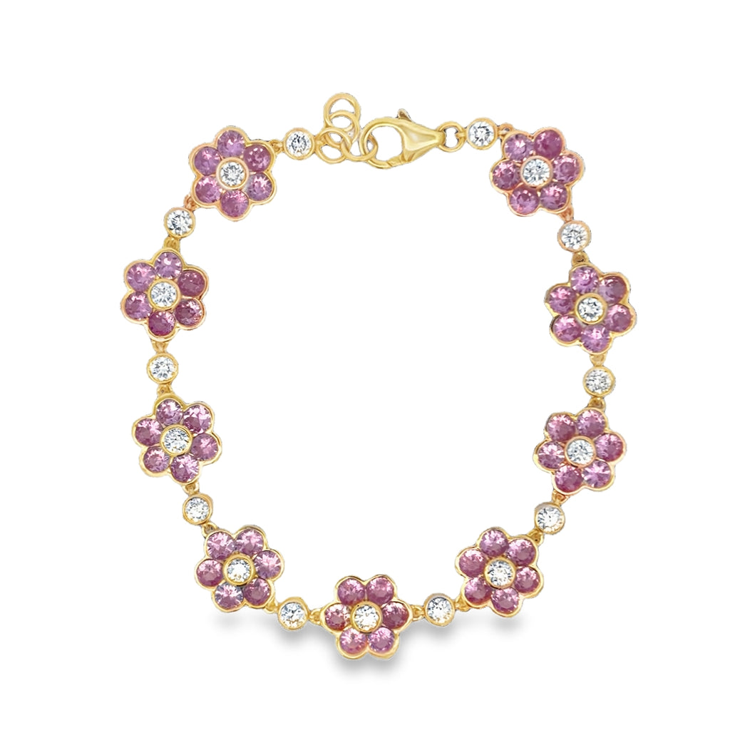 Bezel Pink Sapphire & Diamond Flower Bracelet