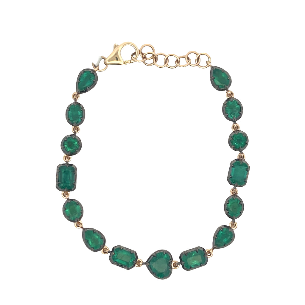 Mix Shape Georgian Set Black Rhodium Emerald Bracelet