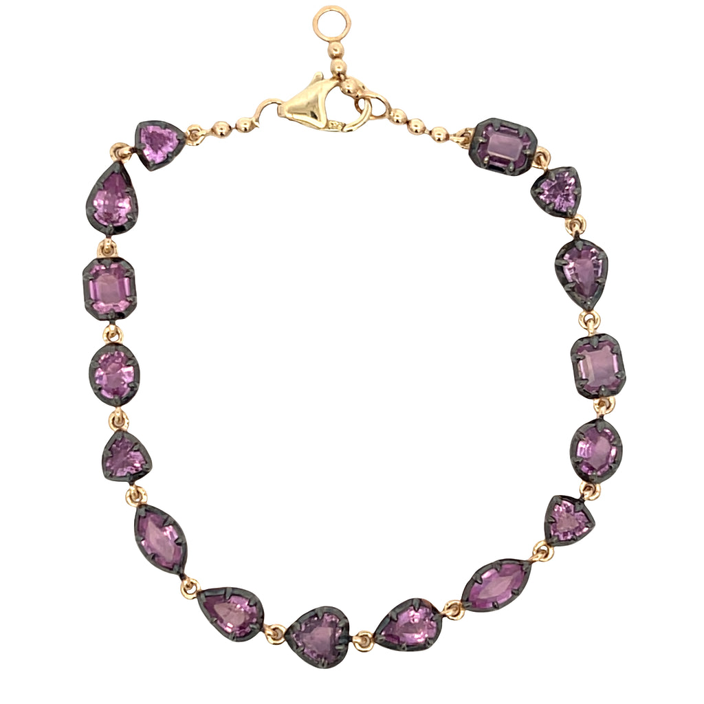 Mix Shape Georgian Set Black Rhodium Pink Sapphire Bracelet