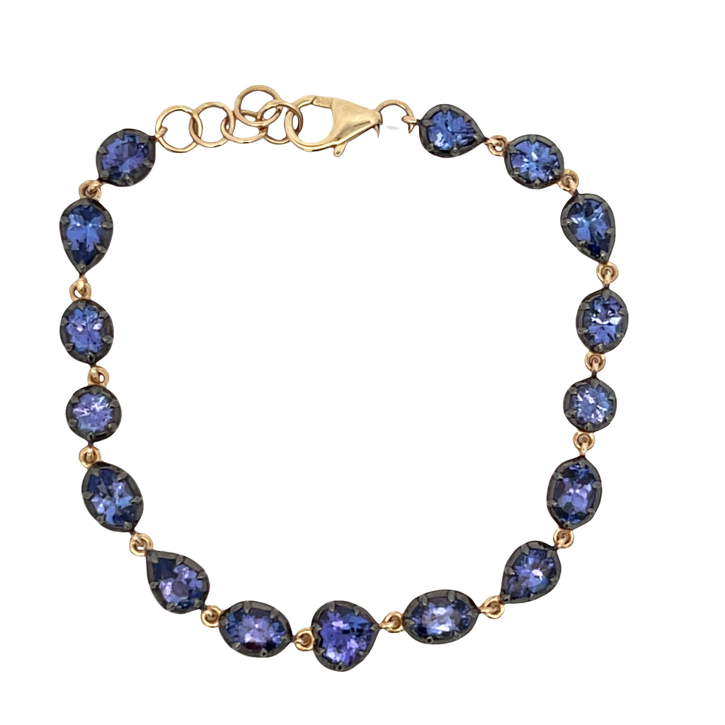 Mix Shape Georgian Set Black Rhodium Blue Tanzanite Bracelet