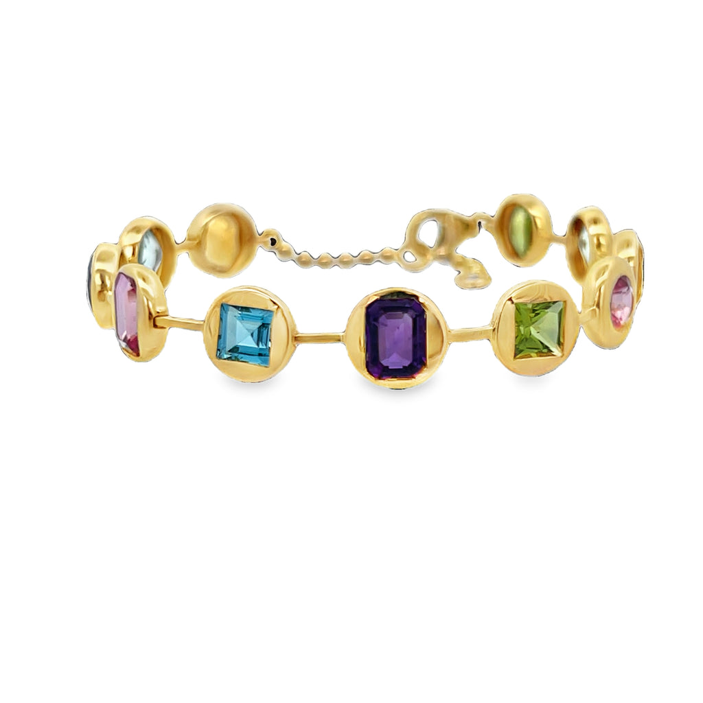 Multi-Shape Rainbow Gemstone Bezel Bracelet