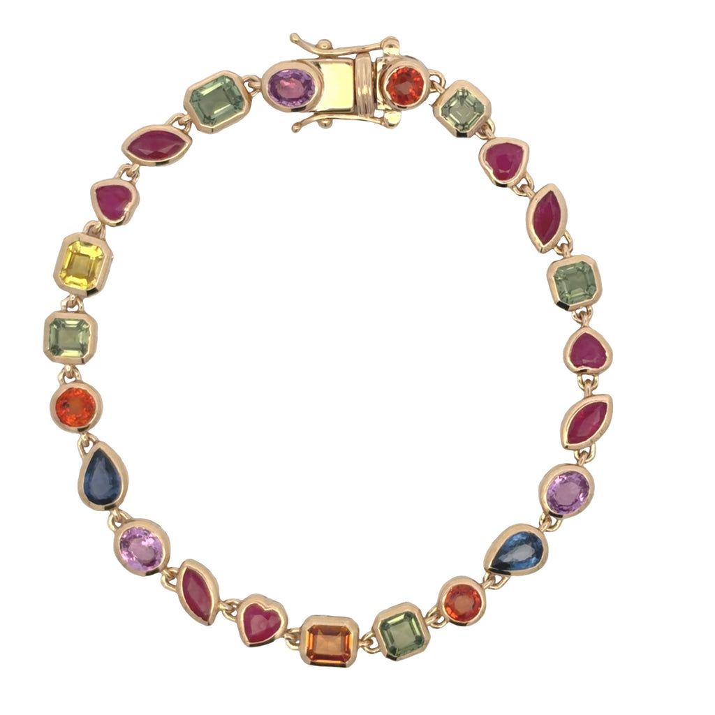 Bezel Multi-Shape Rainbow Sapphire & Ruby Tennis Bracelet