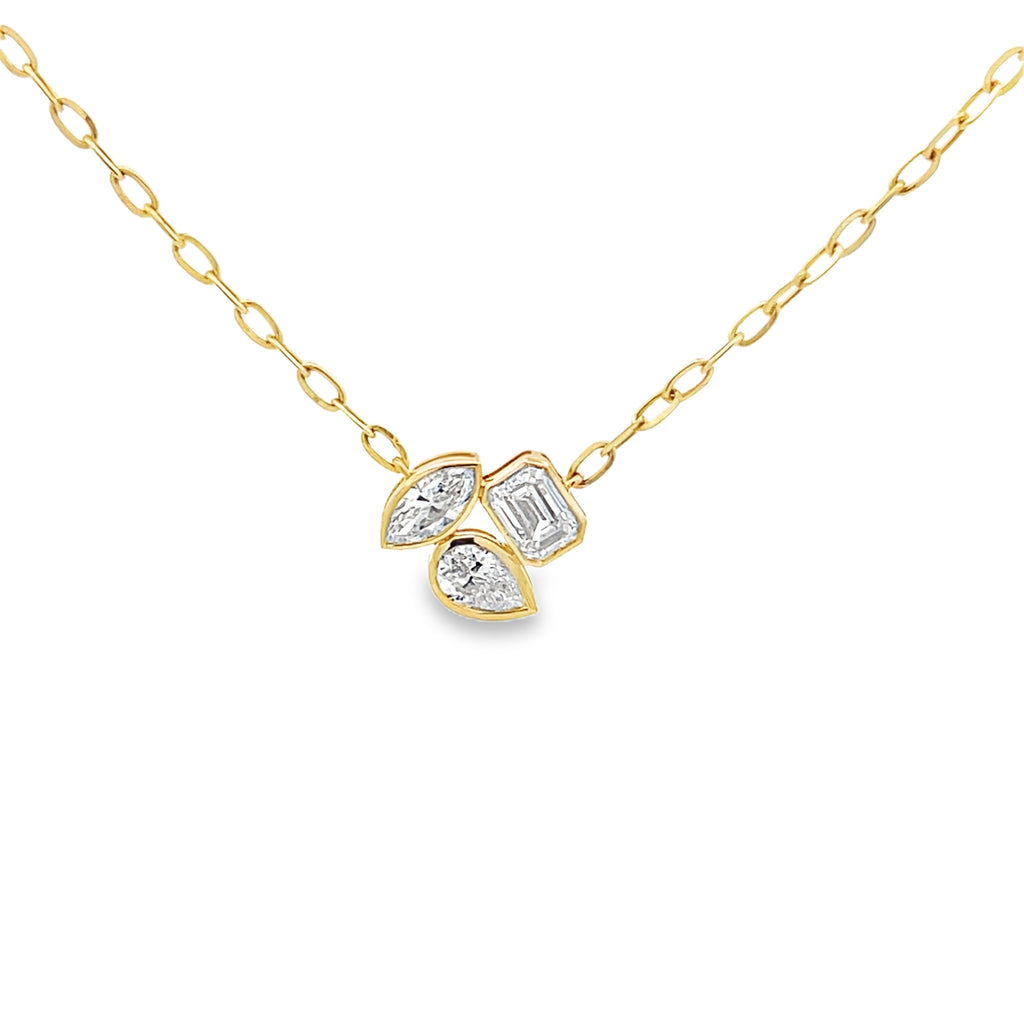 Lab-Grown Bezel 3 Stone Multi-Shape Pendant Paperclip Necklace