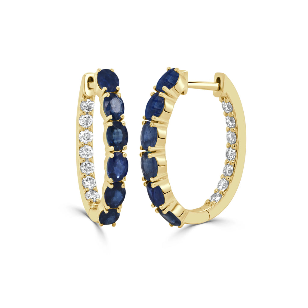 Oval Sapphire and Diamond Inside Hoop Earrings