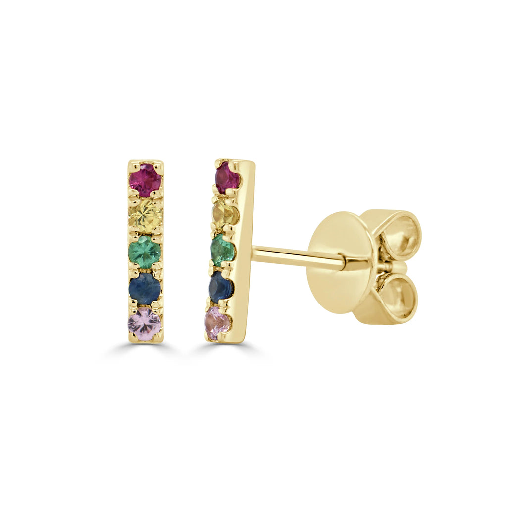 Rainbow Sapphire Bar Earrings