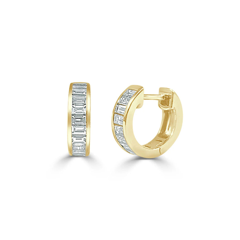 Gold & Diamond Baguette Huggie Earrings