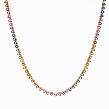 Bezel Heart Rainbow Sapphire Tennis Necklace