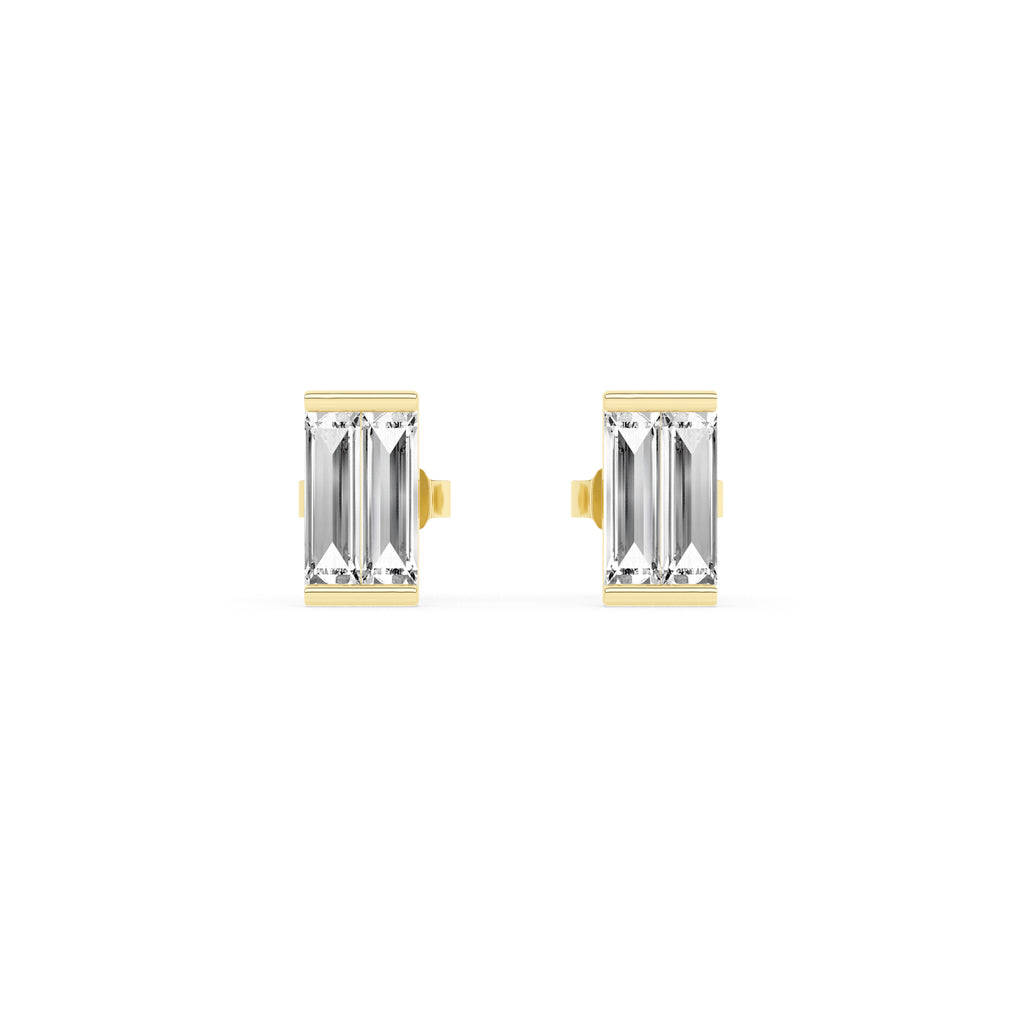 Lab-Grown Double Baguette Bar Studs