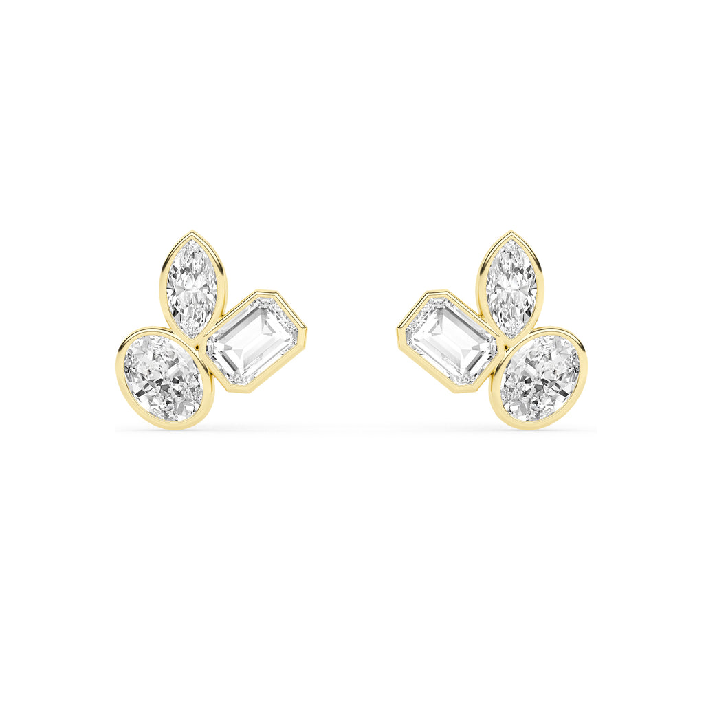 Lab-Grown Bezel Mixed Shape Stud Earrings