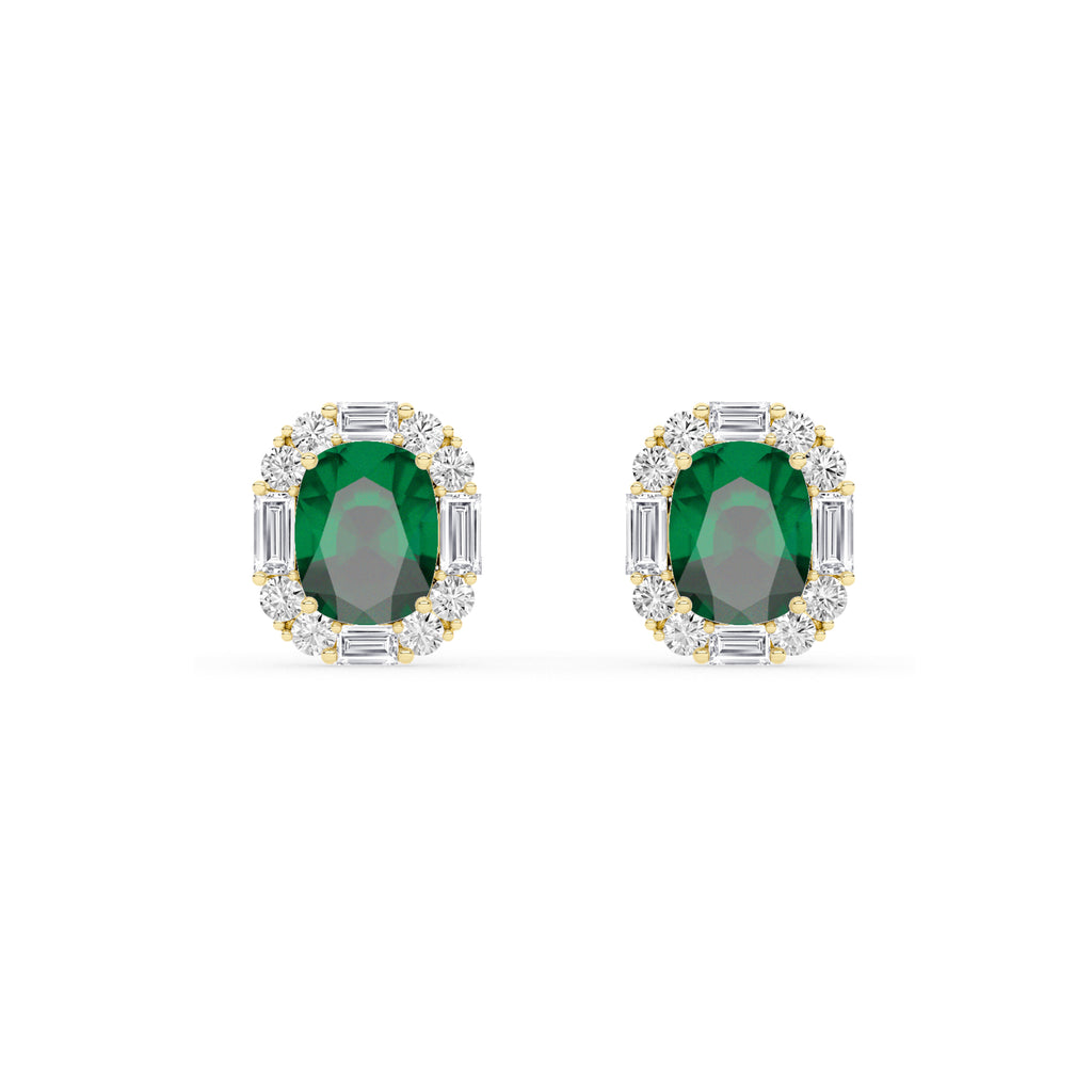 Lab-Grown Cushion Cut Halo Emerald Stud Earrings