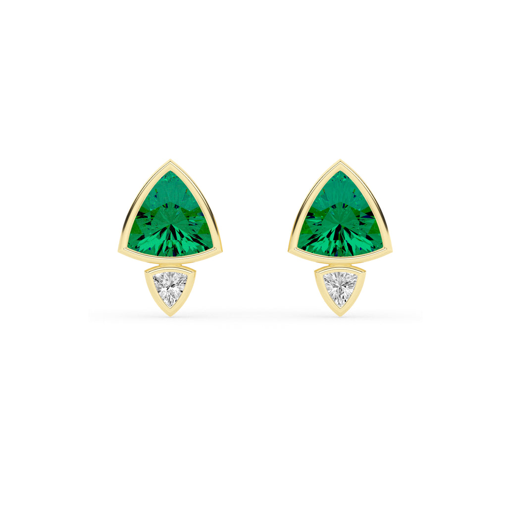 Lab-Grown Emerald & Diamond Stacked Trillion Earrings