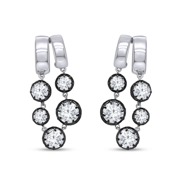 Sterling Silver- Black Rhodium Georgian Set Split Round Hoop Dangle Earrings