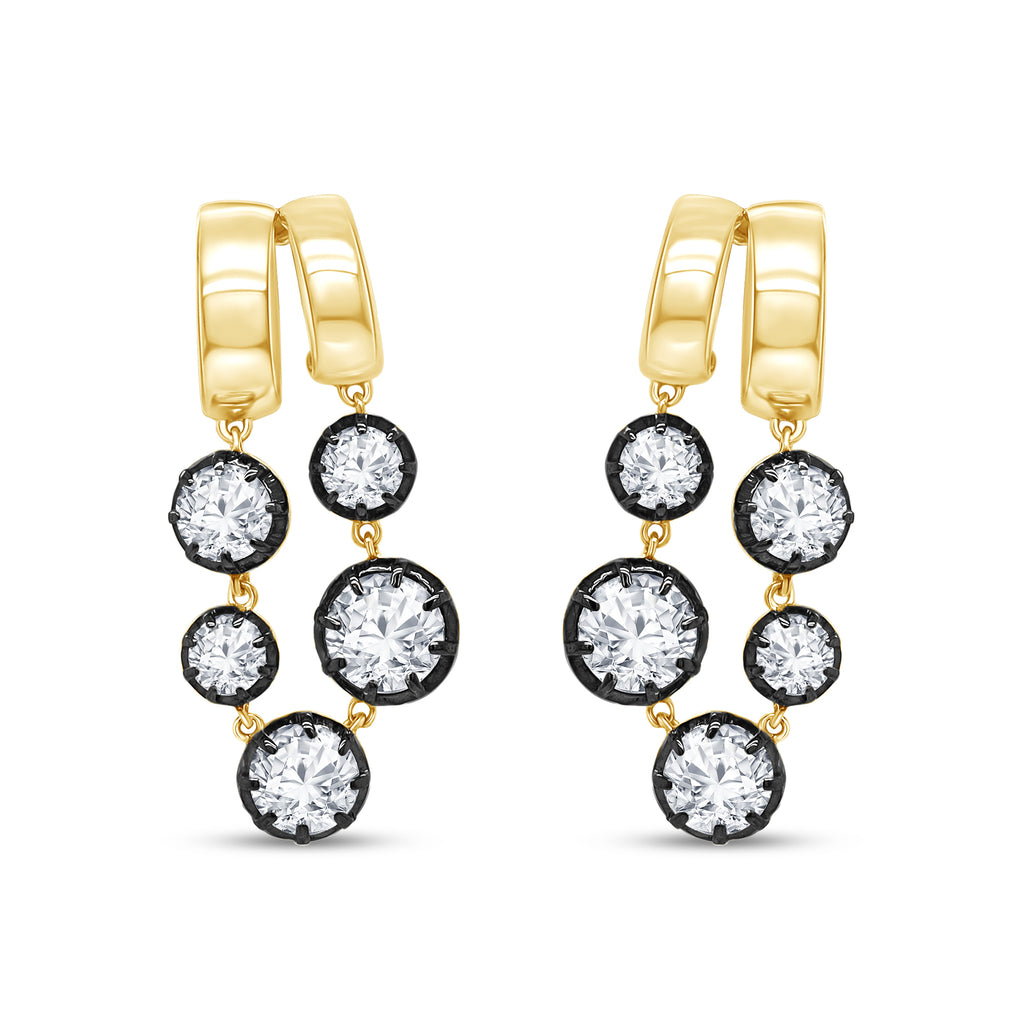 Gold Plated Sterling Silver- Black Rhodium Georgian Set Split Round Hoop Dangle Earrings