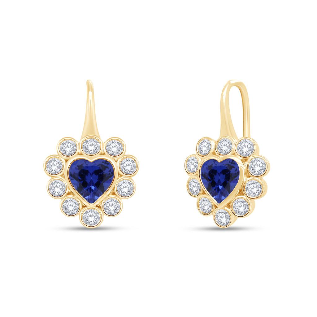 Lab-Grown Bezel Sapphire Heart Dangle Earrings