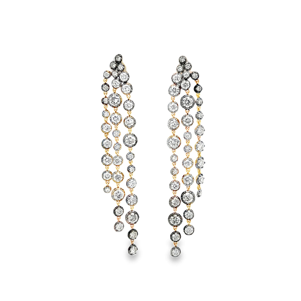 Lab-Grown Triple Row Georgian Set Black Rhodium Dangle Earrings