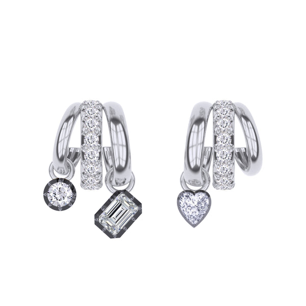 Sterling Silver- Black Rhodium Georgian Set Multi-Shape Dangle Hoops