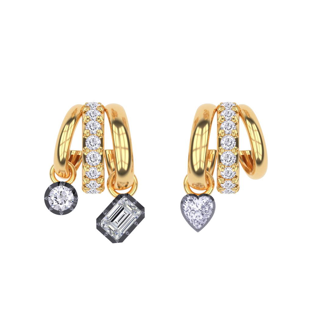 Sterling Silver- Black Rhodium Georgian Set Multi-Shape Dangle Hoops