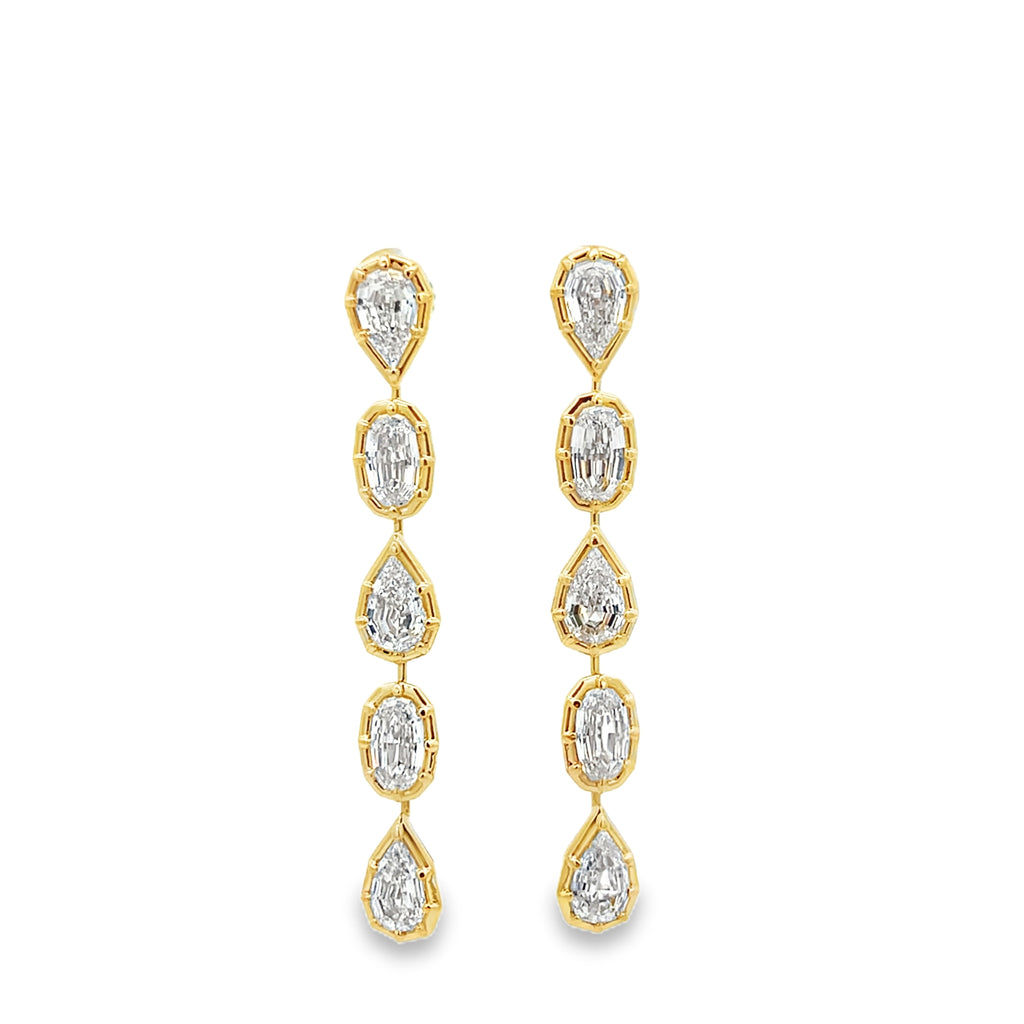 14K Yellow Gold Lab-Grown Diamond Georgian Set Step-Cut Pear & Oval Dangle Earrings