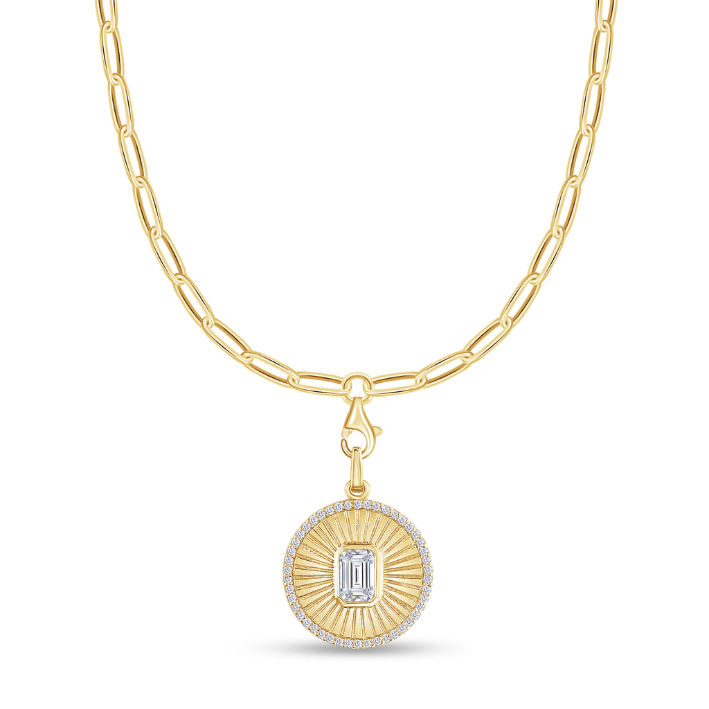 Lab-Grown Emerald Cut Disc Pendant Necklace