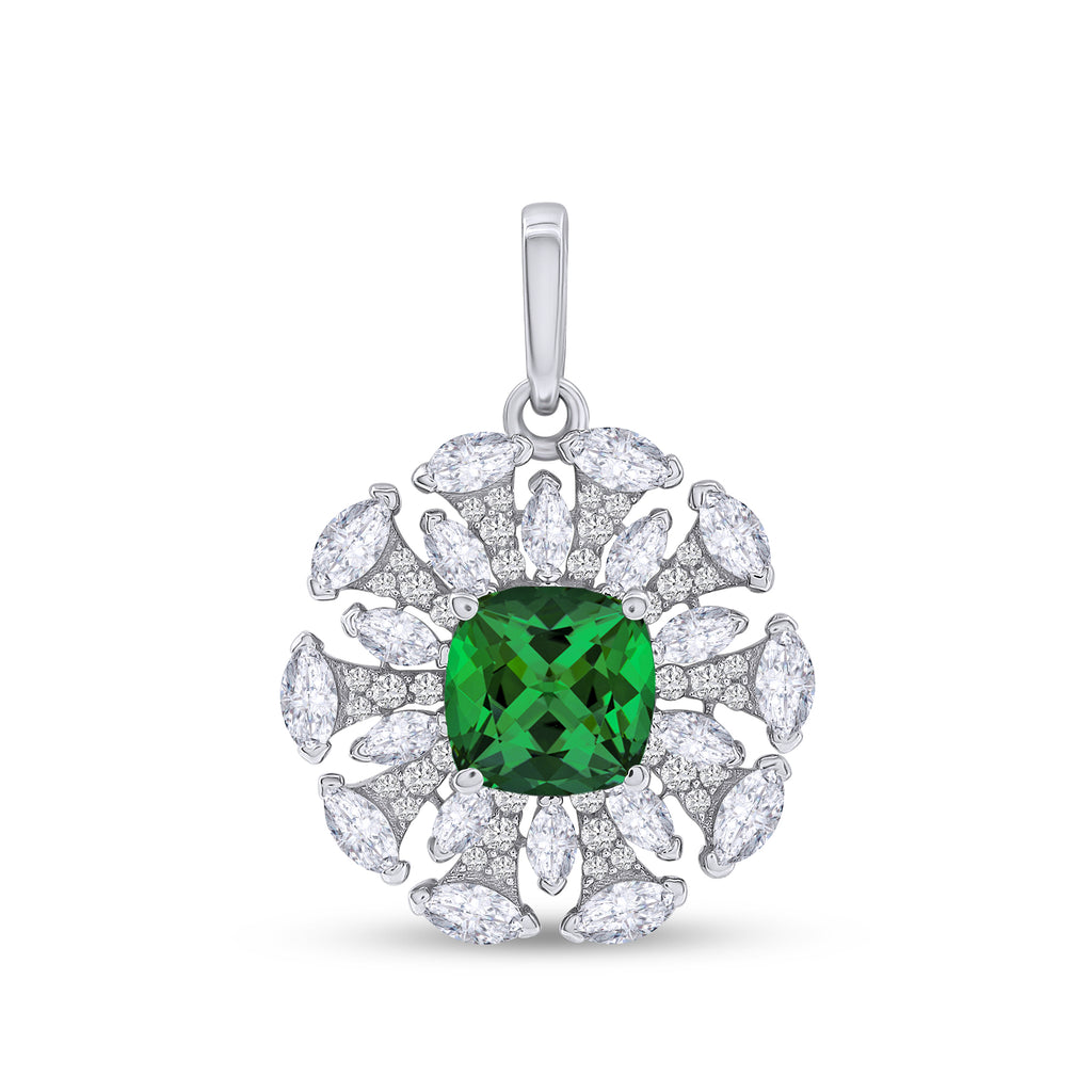 Lab-Grown Diamond & Emerald Pendant Necklace