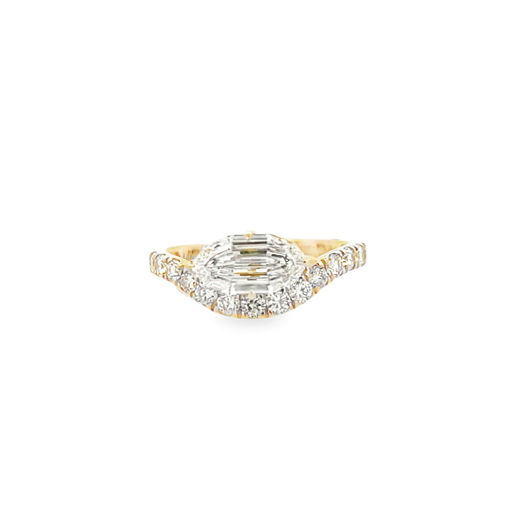 Lab-Grown Step Cut Marquise Curved Pinky Ring