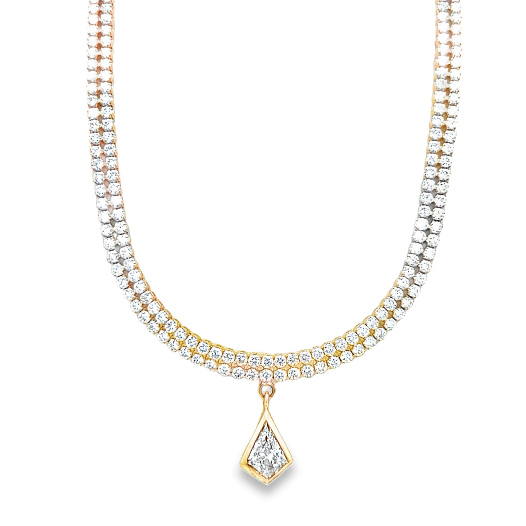 Lab-Grown Diamond Bezel Kite Pendant Double Row Choker Necklace