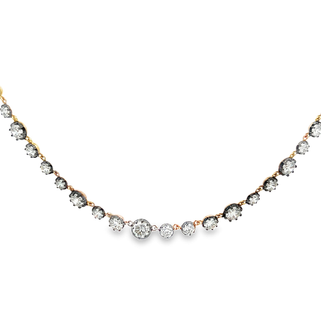 Lab-Grown Mini Black Rhodium Georgian Set Diamond Tennis Necklace