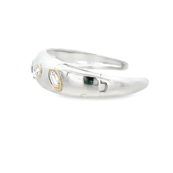 Sterling Silver- Bezel Multi-Shaped Inlay Cuff Bracelet