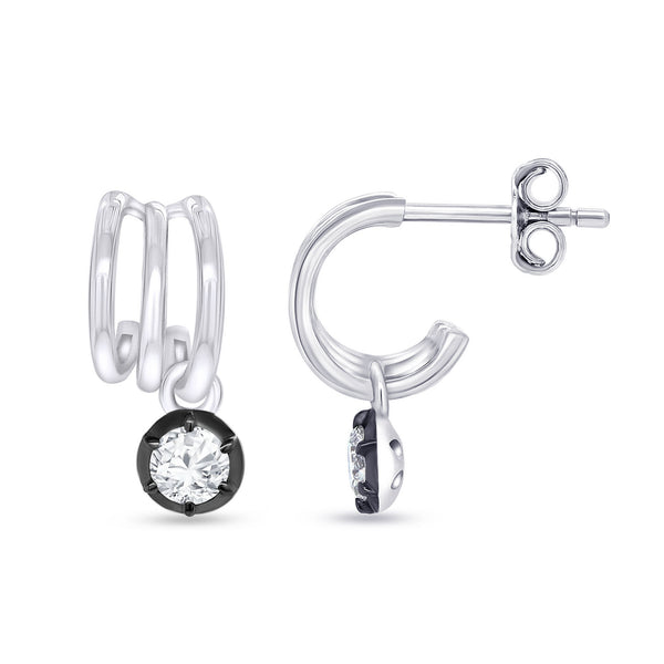 Sterling Silver- Black Rhodium Georgian Set Round Dangle Hoops