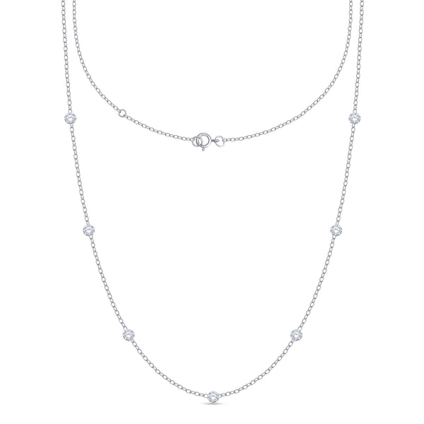 Sterling Silver- Lab-Grown Drilled Diamond Station Necklace