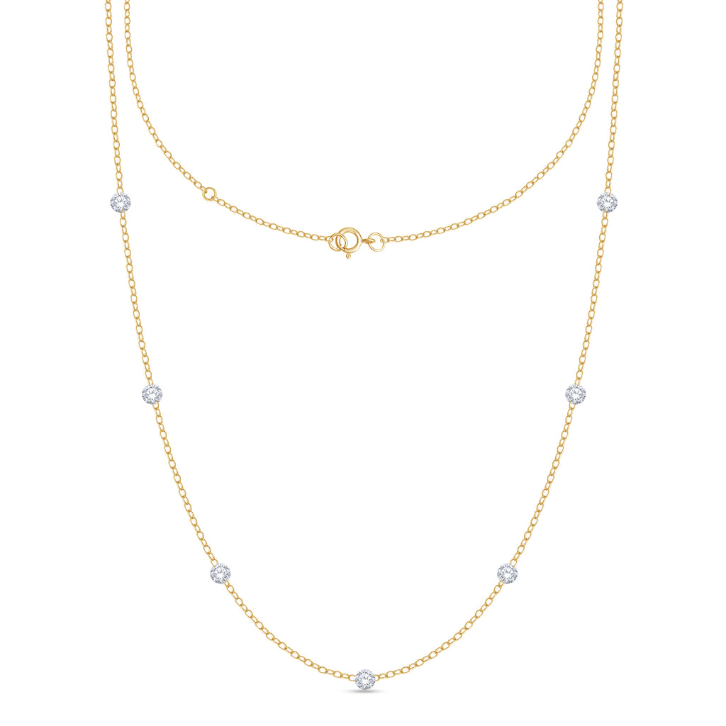 Sterling Silver- Lab-Grown Drilled Diamond Station Necklace