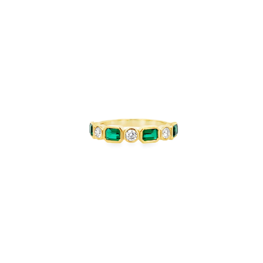 Lab-Grown Bezel Emerald Gemstone & Diamond Ring