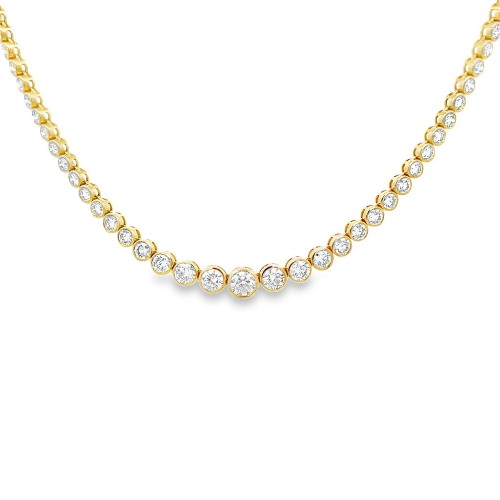 Lab-Grown Bezel Graduated Round Halfway Tennis Necklace