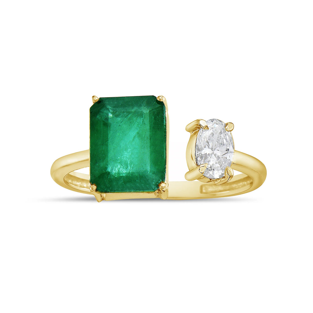 Emerald & Diamond By-Pass Ring