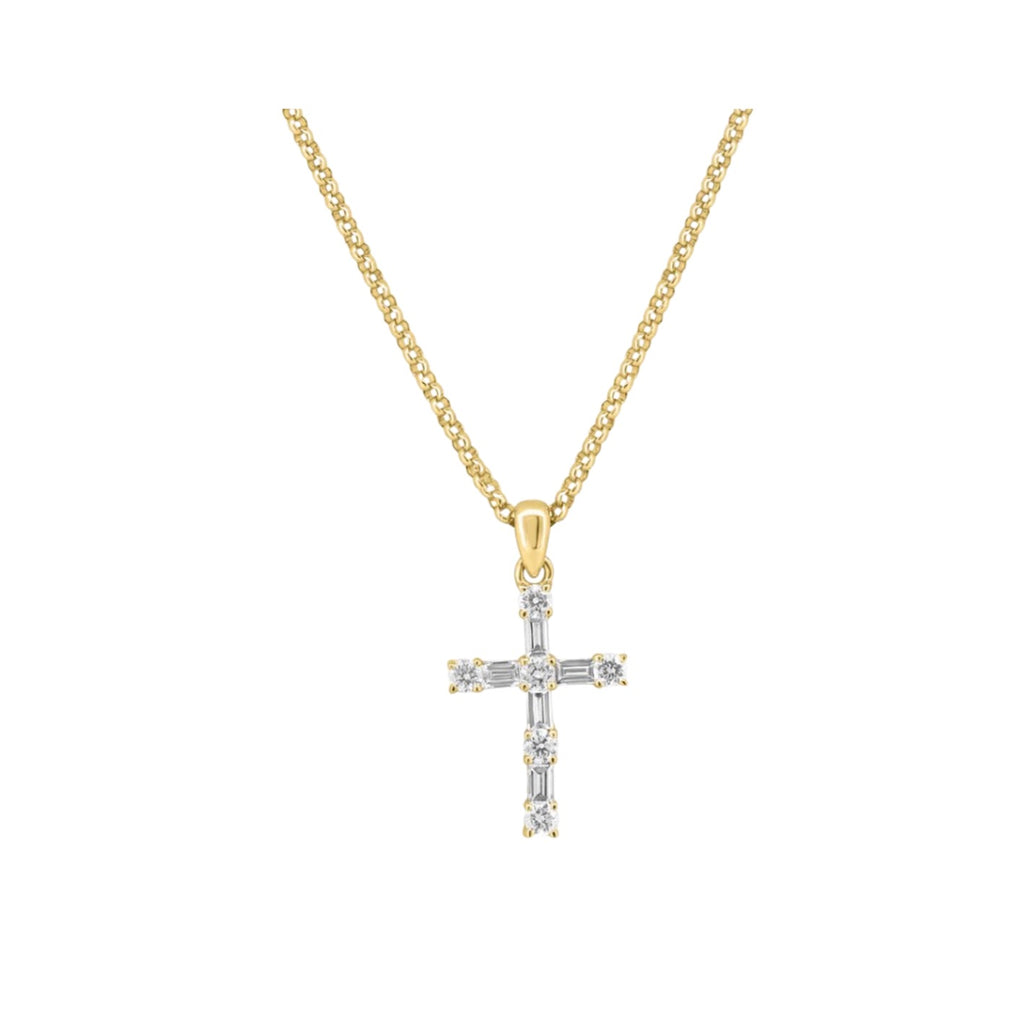 Round & Baguette Cross Necklace