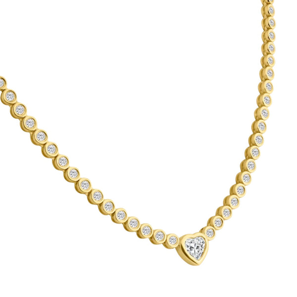 Center Heart Diamond Bezel Tennis Necklace