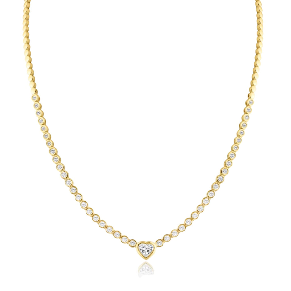 Center Heart Diamond Bezel Tennis Necklace