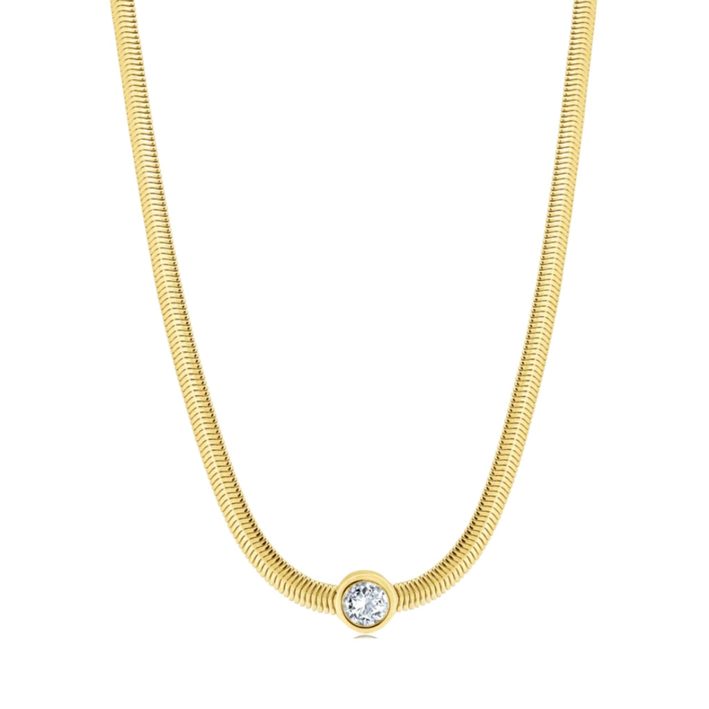 Round Bezel Snake Chain Necklace