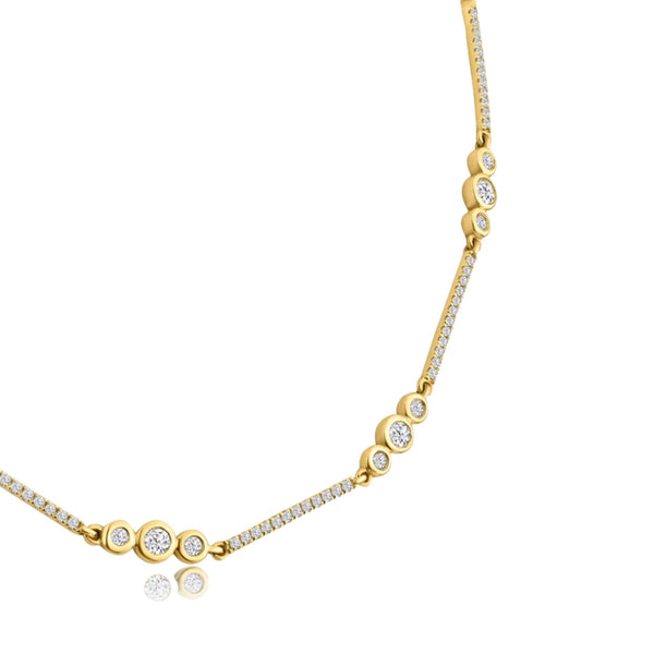 Three Stone Station Diamond Bezel Necklace