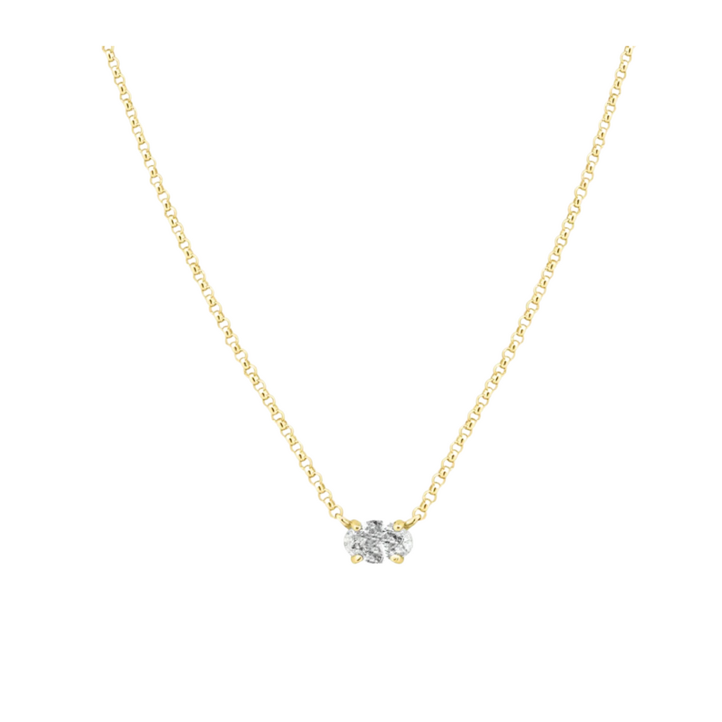 Dainty East/West Oval Diamond Pendant Necklace