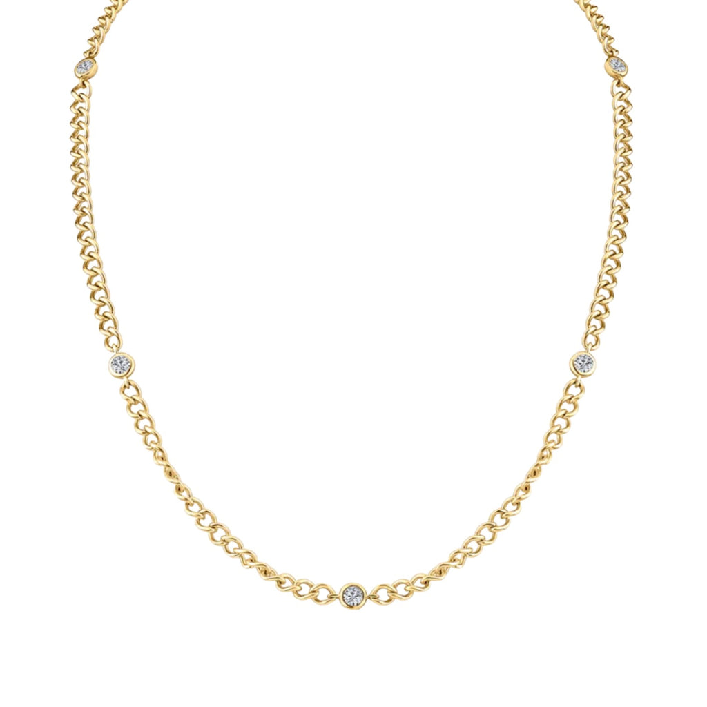 Round Bezel Station Chain Link Necklace