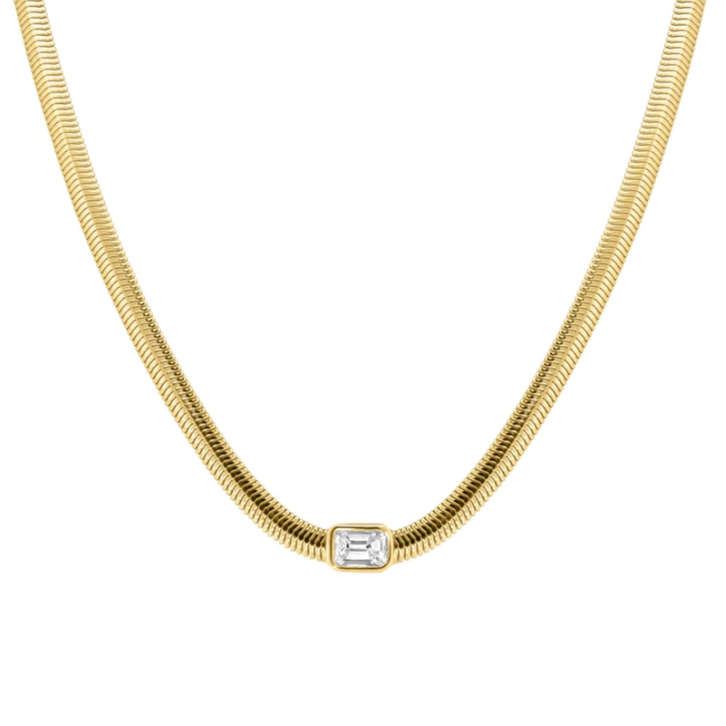 Emerald Cut Diamond Bezel Snake Chain Necklace