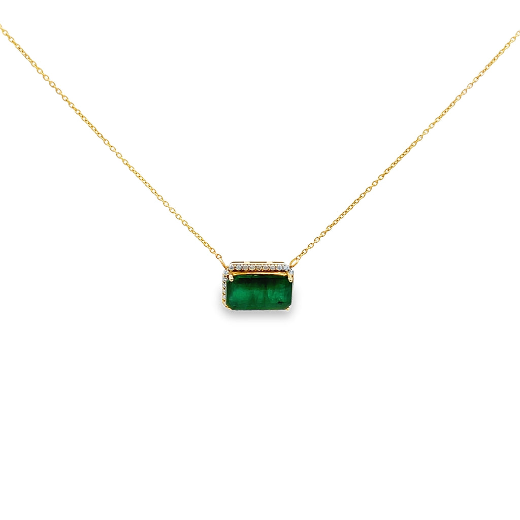 Diamond Halo Emerald Pendant Necklace