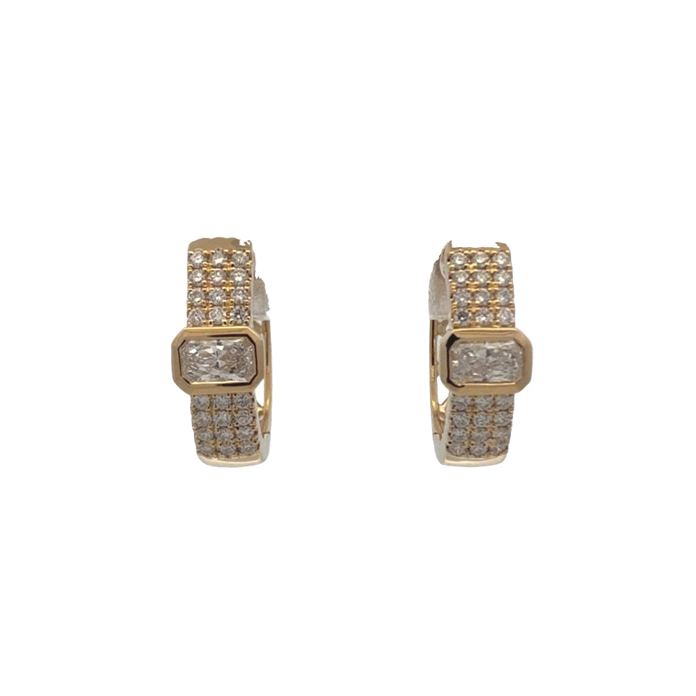Lab-Grown Bezel Radiant & Triple Row Pavé Oval Huggies