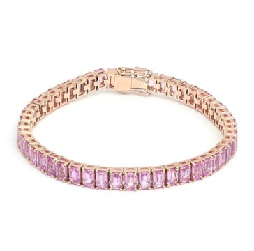 Pink Sapphire Emerald Cut Tennis Bracelet