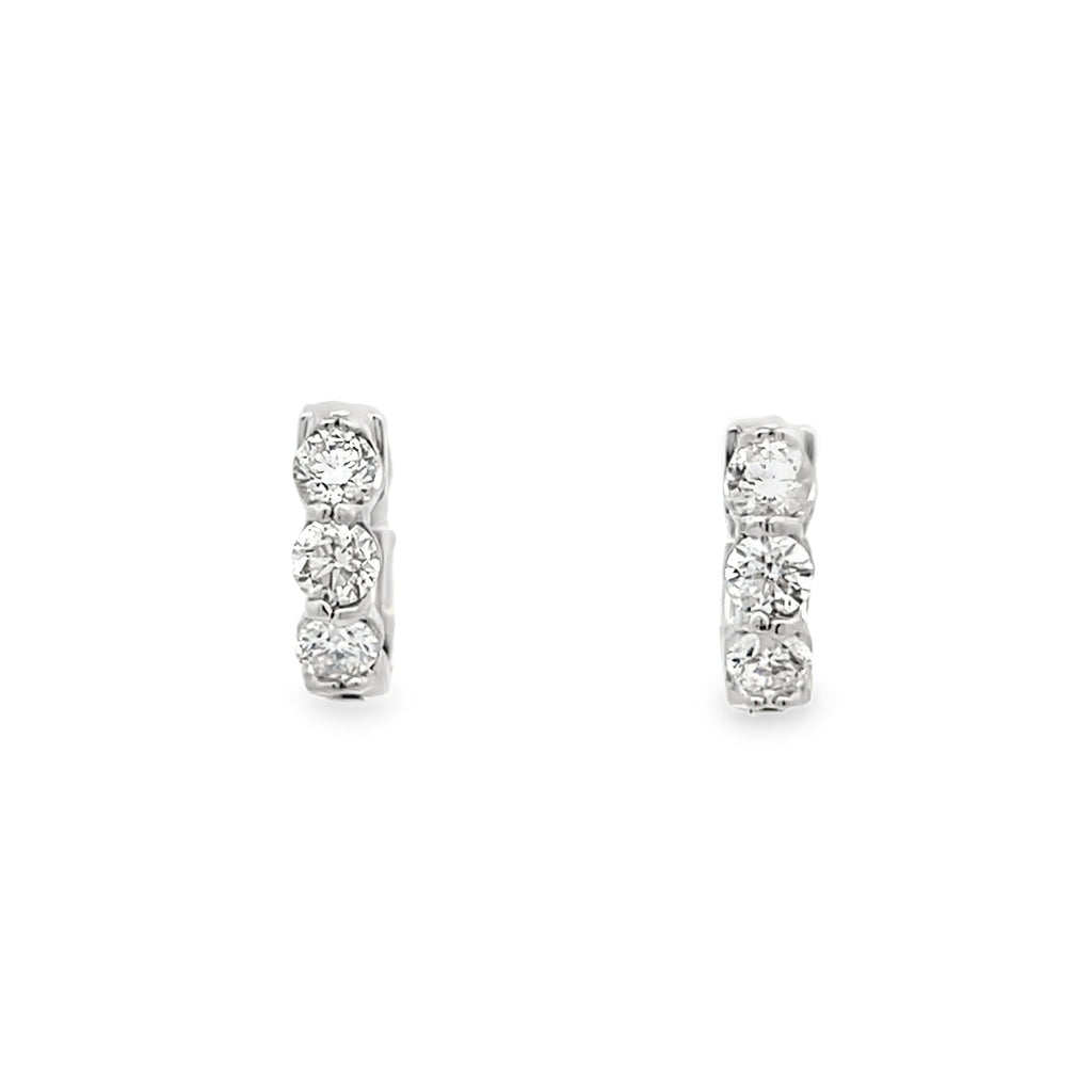 Three Stone Round Diamond Huggies