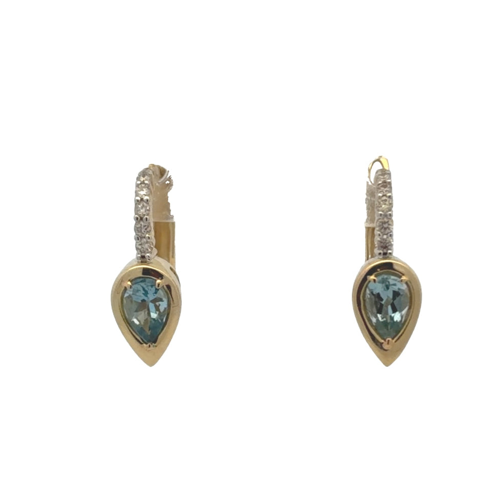 Bezel Pear Aquamarine & Pavé Diamond Huggies