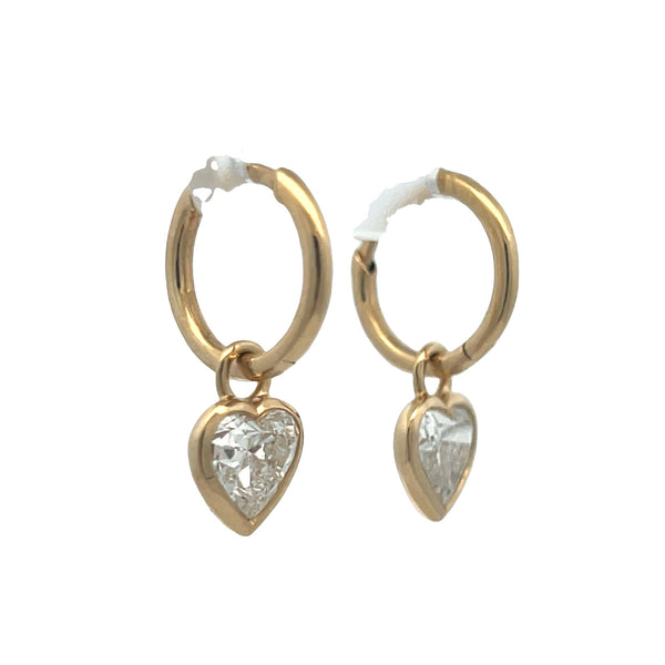Lab-Grown Bezel Heart Dangle Huggies