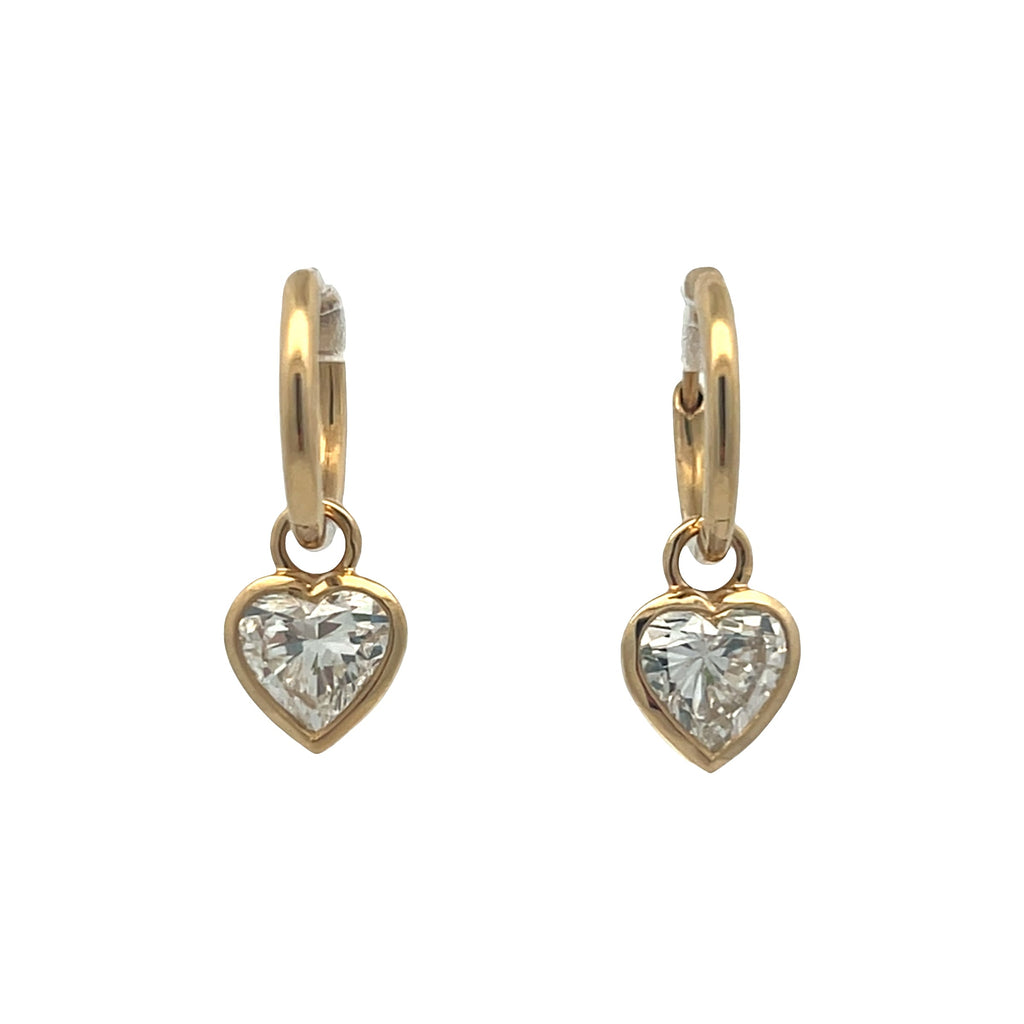 Lab-Grown Bezel Heart Dangle Huggies