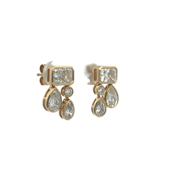 Lab-Grown Bezel Radiant & Pear Dangle Studs